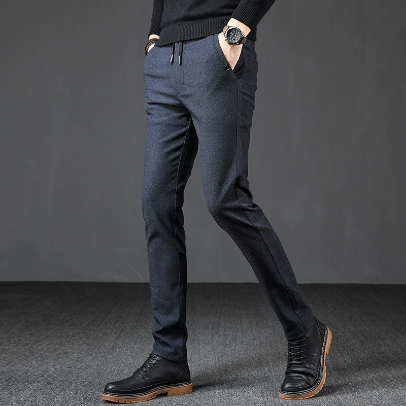 Теплое модное мужское стрейчевое платье фланелевые черные Синие Серые