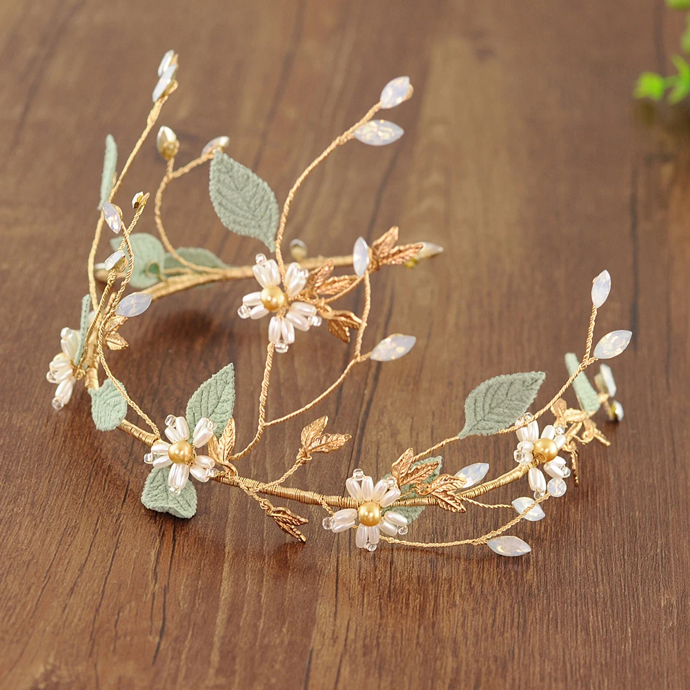 TRiXY H203 свадебные аксессуары для волос Корона невесты Золотые листья свадебная