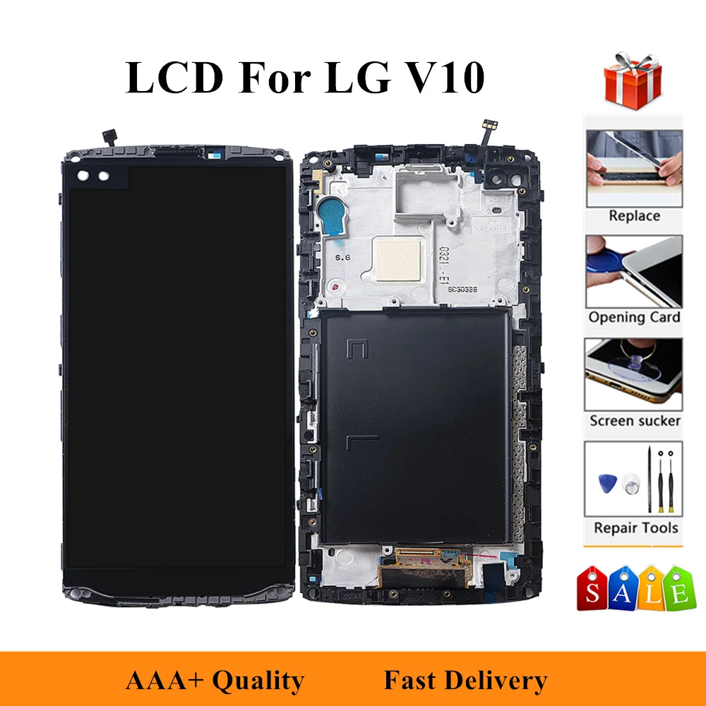 

5.7" LCD Display For LG V10 H960 H961 H968 H900 H901 VS990 F600 Touch Screen Digitizer Assembly Replacement With Frame + Tools