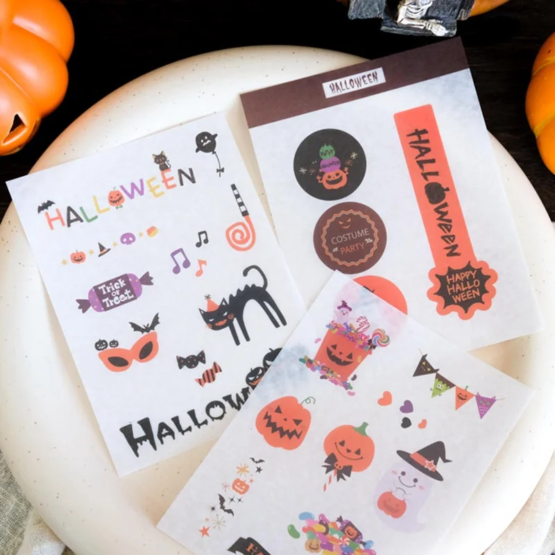 

4pcs Halloween Paper Sticker Horror Pumpkin Ghost Bat Cookie Candy Bag Stickers For DIY Halloween Party Gift Packing Box Decor