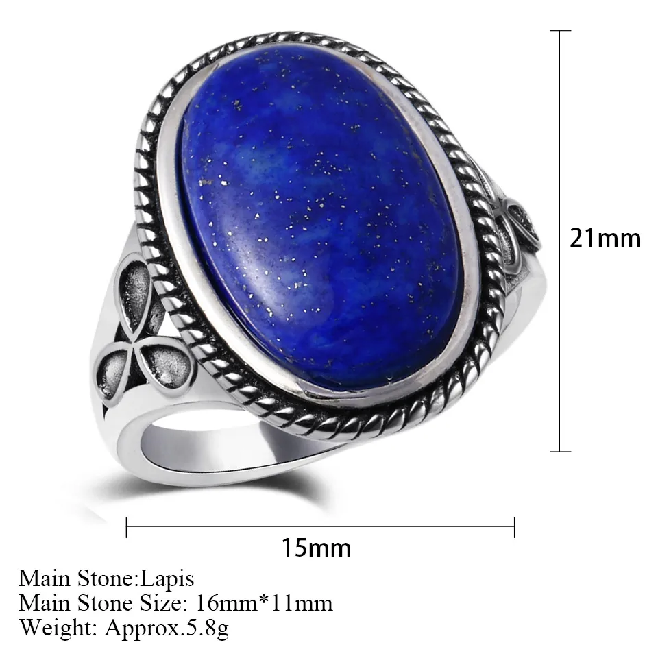 Овальный большой натуральный Lapis различные драгоценные камни кольца 925 пробы серебряные ювелирные изделия для женщин подарок обручальные кольца