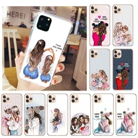 black brown hair baby mom girl son phone cover for iphone 11 12 pro max x xs xr 7 6s 8 plus 5s se2 12mini soft clear case funda
