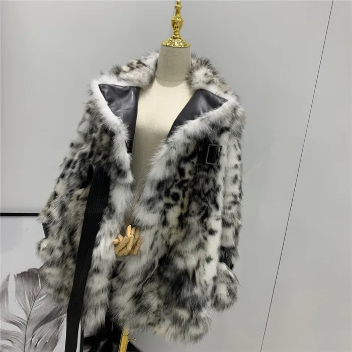 Модная леопардовая шуба из натурального Лисьего меха женская меховая куртка Лоскутная овчина воротник средней длины натуральный Лисий мех пальто
