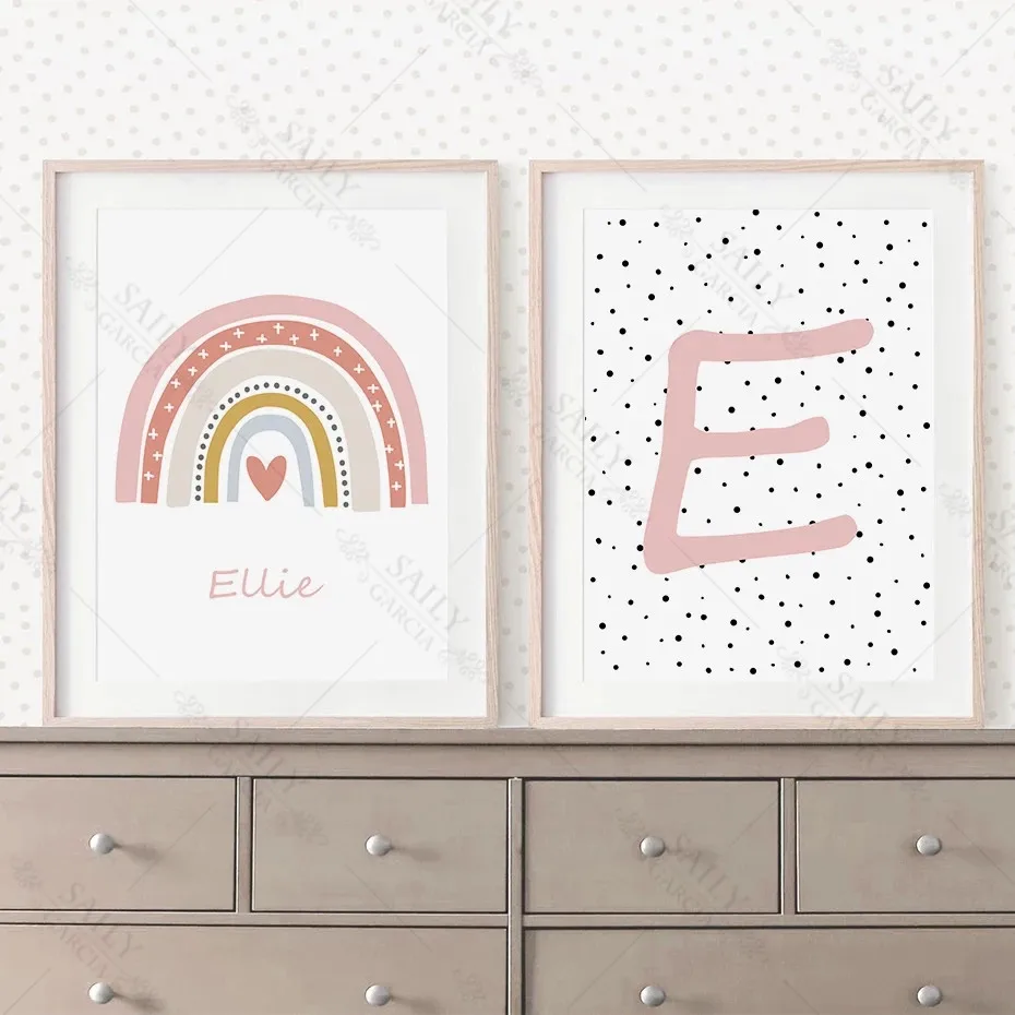 Розовая Радуга на заказ с именем инициала буквами для детской комнаты девочек
