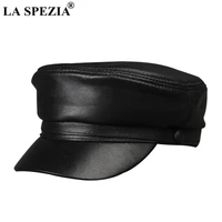 la spezia black army hat women genuine leather casual military caps men vintage real leather luxury brand classic leather caps