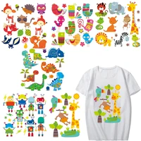 cartoon animal patch set heat transfer vinyl thermo stickers applique iron on transfers for clothing iron dinosaur robot patches