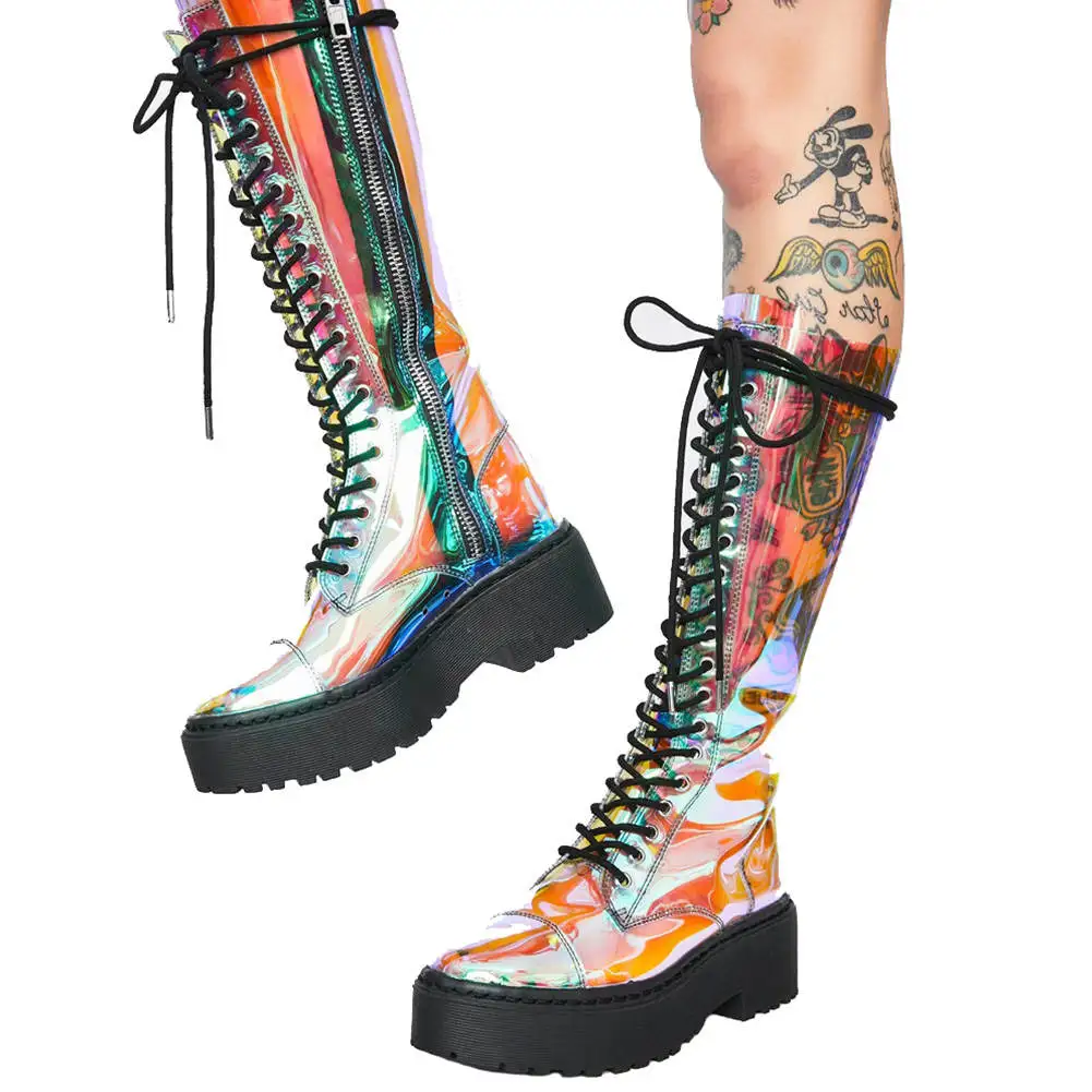 

RIBETRINI New Arrival Female Boots Hot Sale Zipper Cross Tied Platform Boots Women Stylish Design Spring Autumn Shoes Woman