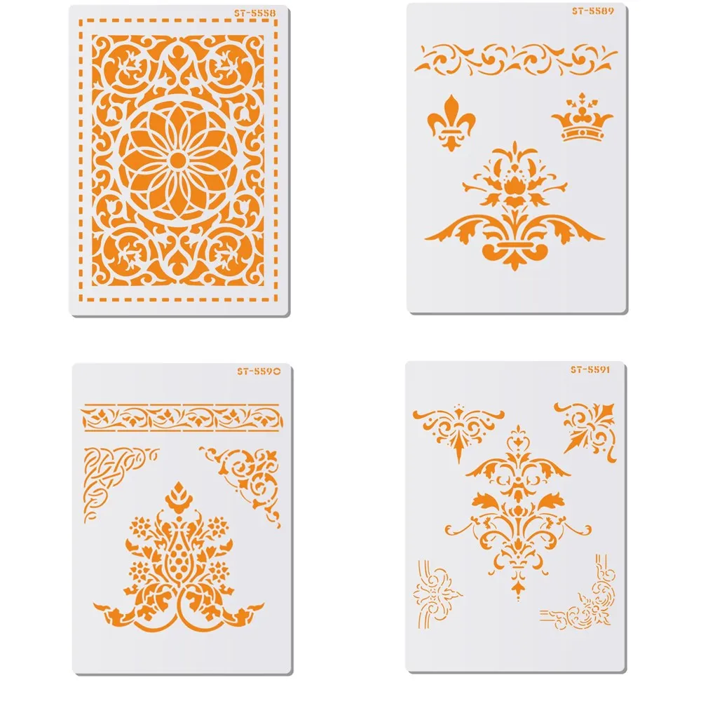 

New 4 Pcs/Set Flower Lace Stencil For Walls Painting Cake Design Stencils Decorating Fondant Supplies Pastry Tool