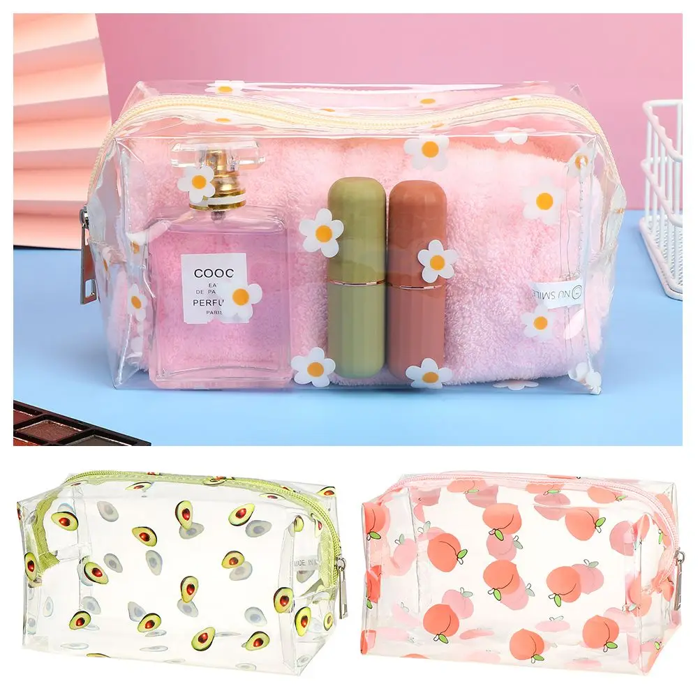 

Organizer Waterproof Cute Print Clear Transparent Makeup Bags for Women Girls Travel Cosmetic Bag Avocado Flower Peach