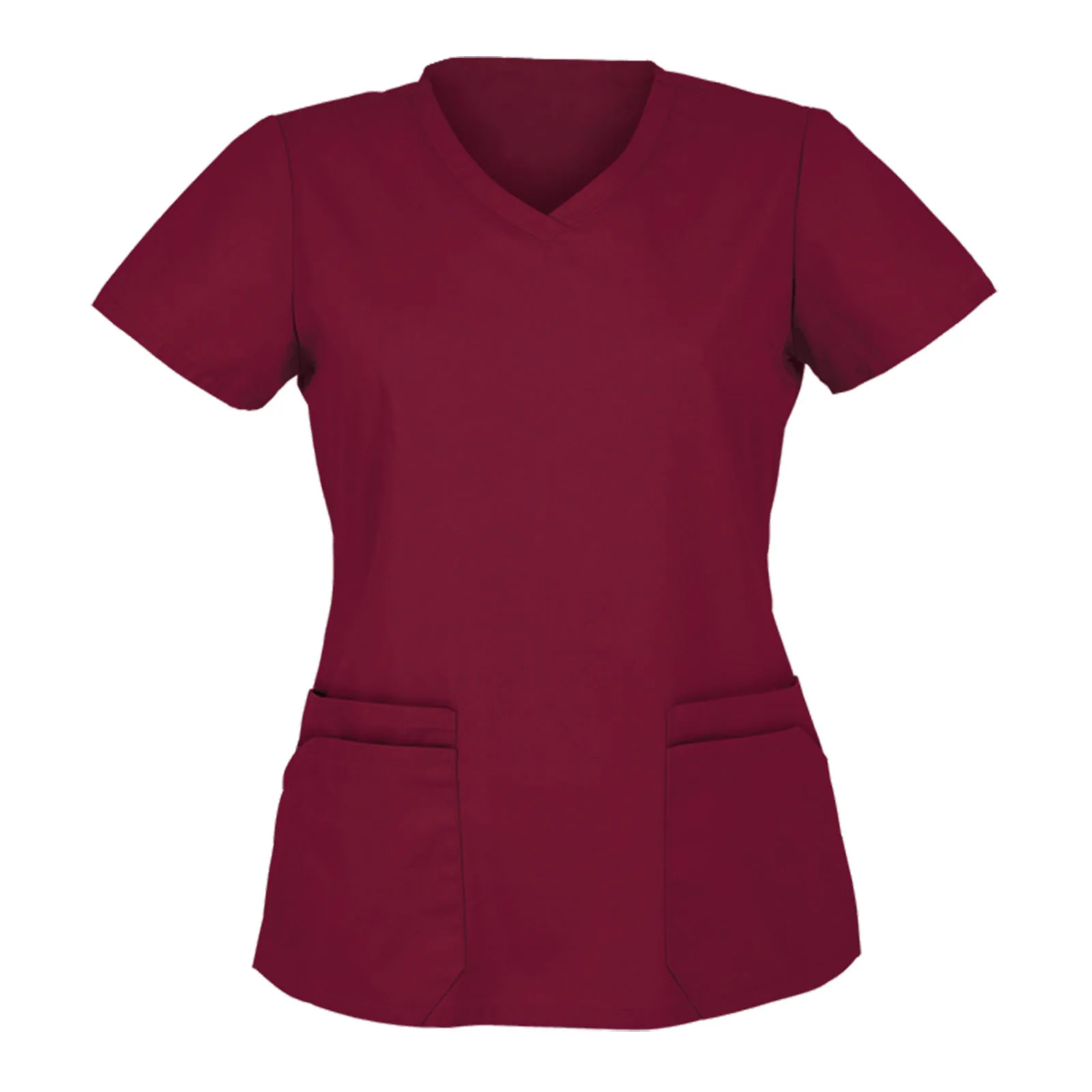 

2021 Sexy Sanitary Clogs Women Short Sleeve V-neck Tops Working Uniform Solid Color Summer Sexy Uniform Nurse