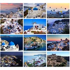 5D алмазная живопись с пейзажем сделай сам, ночью в Санторини, Греции, Эгейского моря, Алмазная мозаика с вышивкой