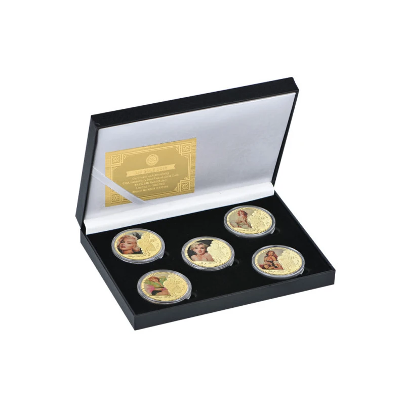coins with box WR деловой сувенир, подарки, Красочные золотые фольги, известные люди США, Мэрилин Монро, банкноты, Высокая коллекция, товары для творчества - Цвет: coins with box
