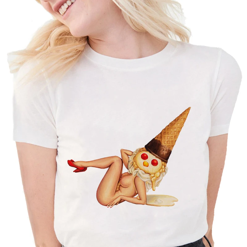 Food girl ahegao футболка Женская Harajuku топы из мягкого хлопка Vogue Футболка модная