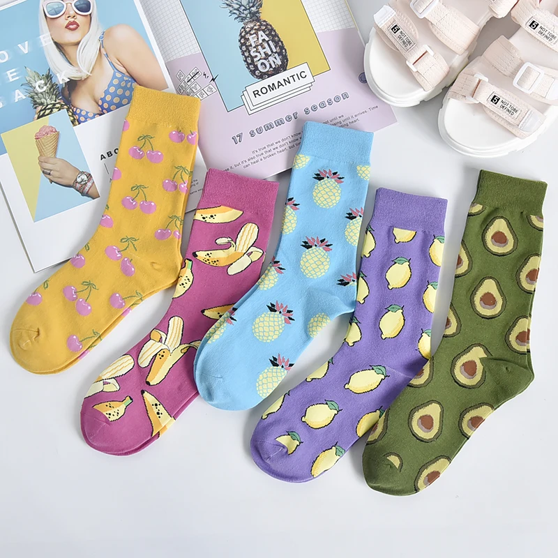 

women Skateboard-Socks Korean ins casual cartoon cute fruit cherry banana pineapple avocado funny cotton Harajuku hip-hop socks