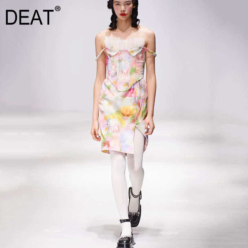 Женский костюм с юбкой DEAT повседневный квадратным вырезом без рукавов открытыми