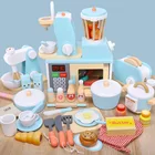 Детская Имитация деревянной духовки Монтессори со звуком и подсветкой, машина для хлеба, кофейная машина, комбинированная игрушка для кухни и игрового домика