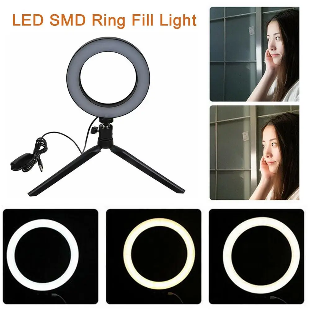 Светодиодный кольцевой светильник 16 см с подставкой портативный для селфи SMD