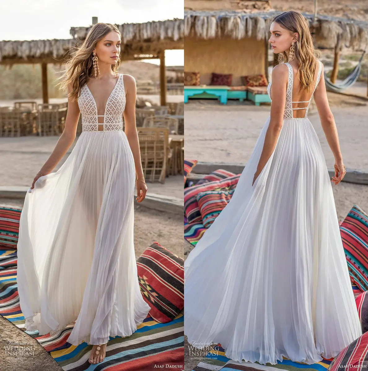 

Женское богемное свадебное платье, пляжное платье А-силуэта с открытой спиной, аппликацией и V-образным вырезом, индивидуальный пошив, 2020