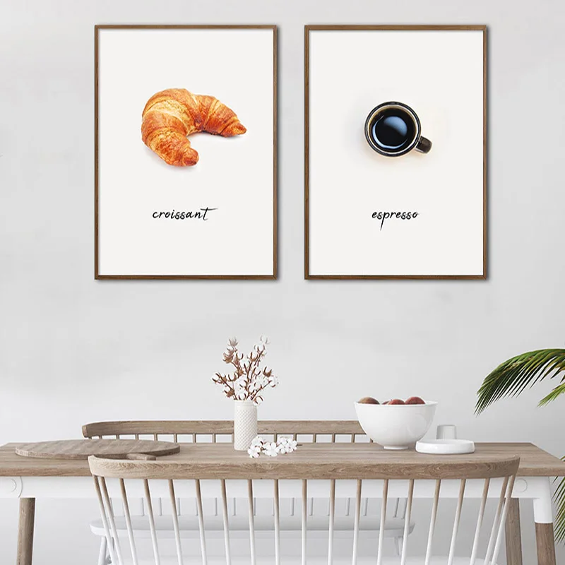 Хлеб Кофе холст картины Еда напиток кухонный плакат и печать минималистский