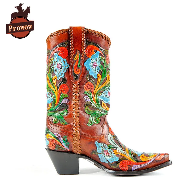 Prowow/женские ковбойские сапоги в ковбойском стиле Натуральная кожа Дизайнерская