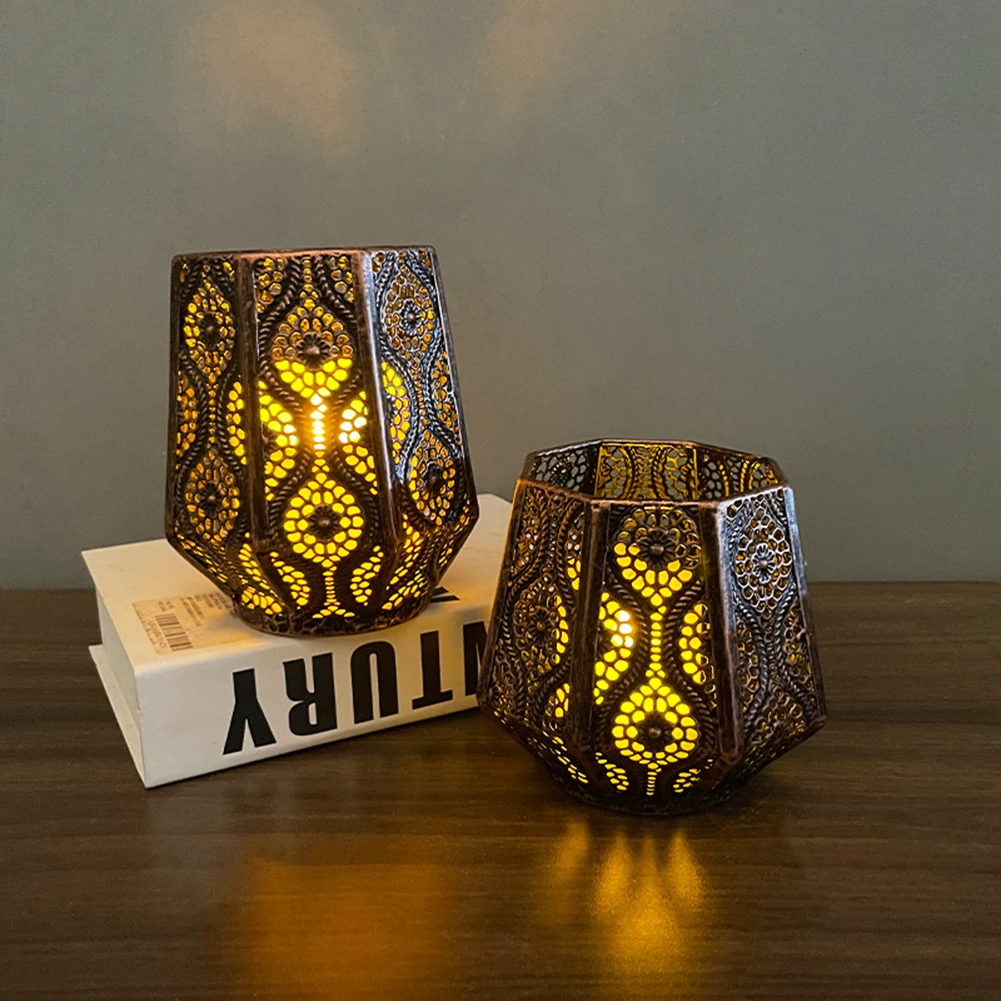 

New Moroccan Style Iron Art Candle Holder Vintage Hollow out Tabletop Candlestick Wedding Home Hotel Decoration dropshipping#20