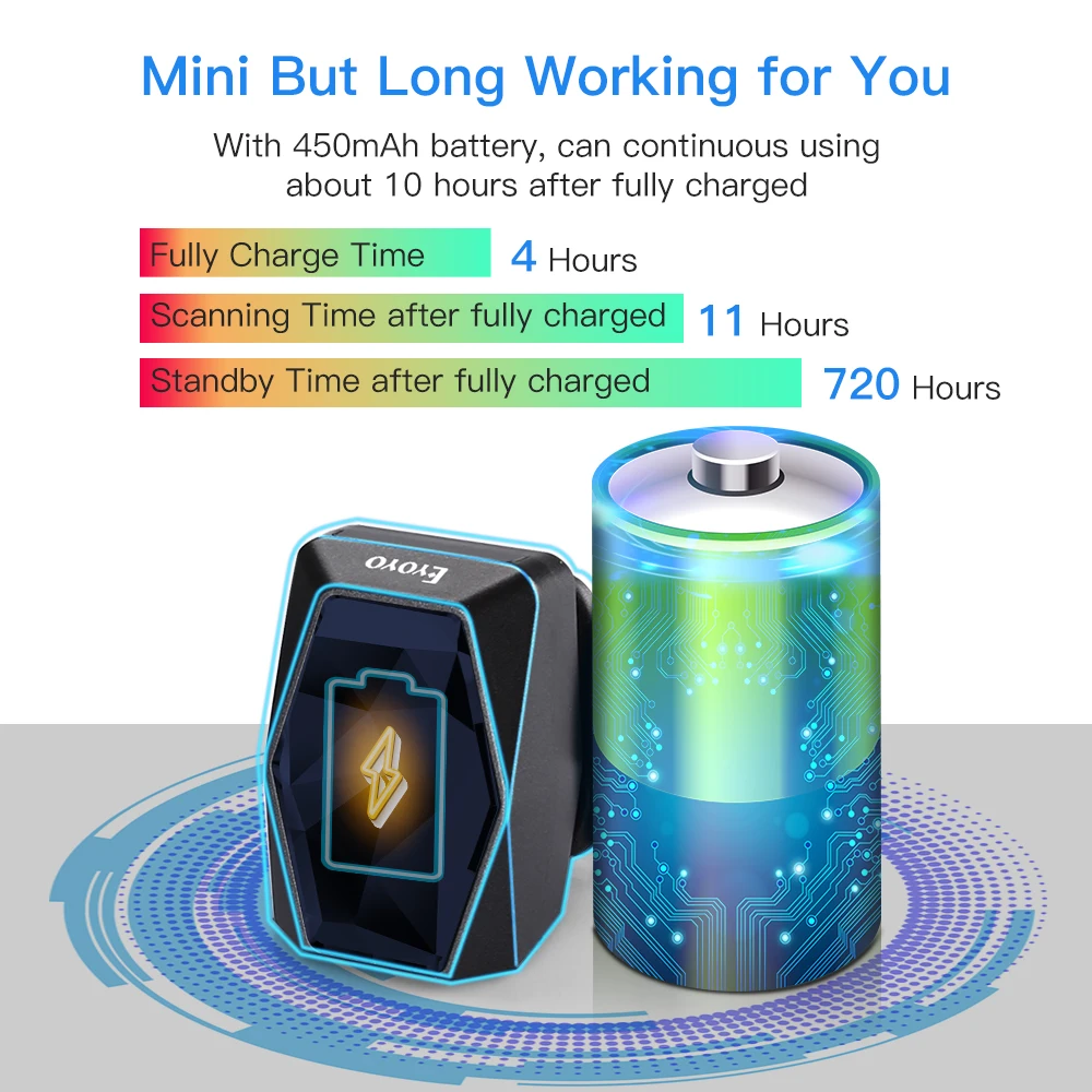 Eyoyo EY-016LP Bluetooth Portable Wearable Ring Barcode Scanner 1D Mini Finger Bar Code Reader 2.4GHz Wireless USB for Phone PC |
