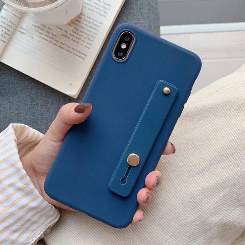 WristStand Dark Blue Простая подставка Матовый ТПУ чехол для huawei Honor 7C 7A 7X фотоаппаратов моментальной печати 7S 6X 6C 6A 5X 5C V9 играть V10 V20 ремешок повязка на руку чехол - Цвет: WristStand Dark Blue