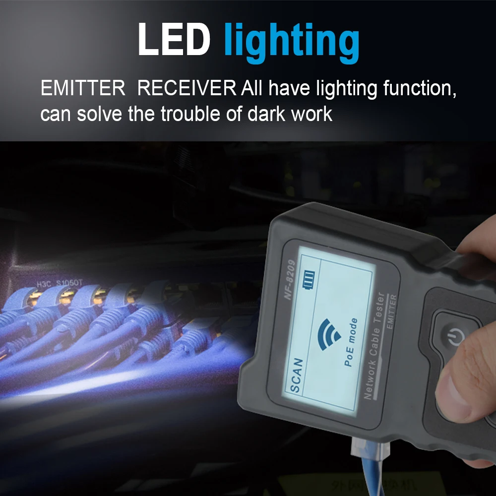 NF-8209 LCD тестер сетевого кабеля Wire Tracker PoE Checker Inline Voltage Current с подсветкой.