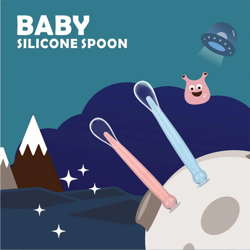 Baby Boy Girl Utensils Complementary Food Silicone Soft Infant Feeding Spoon Suction Cup Tableware Eating Training Spoon