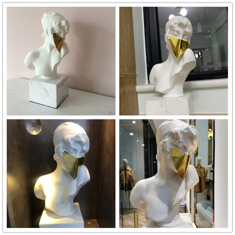 

[MGT] Europe originality Girl wearing golden mask Resin modern Home decor Art Decoration decoration craft ornaments statues