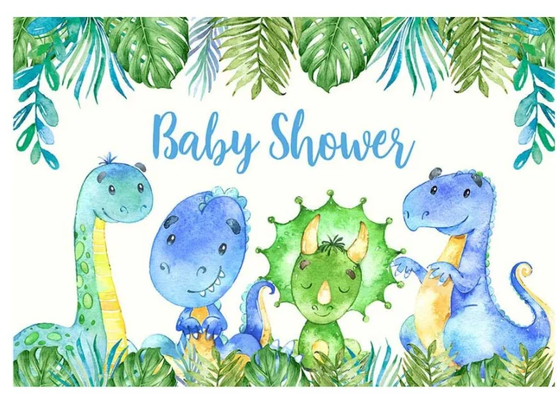 Dinosaurs Boy Baby Shower Photo Studio Background Safari Jungle Wild Green Palm Leaves It's A Boy Party Decoration Banner enlarge