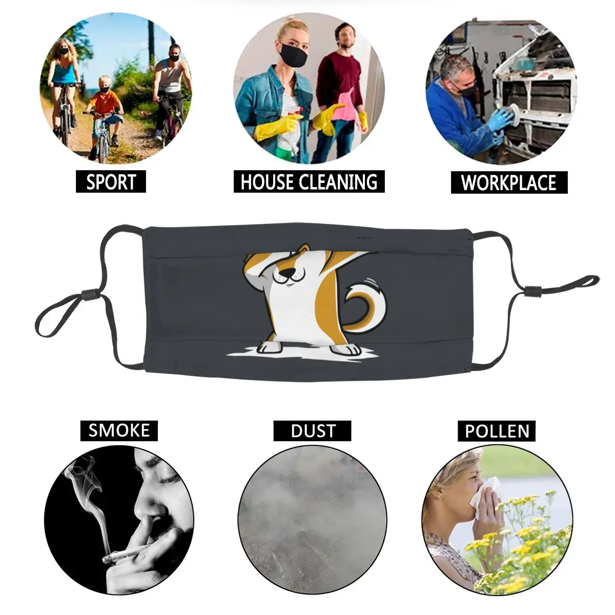 

Dabbing Shiba Inu Funny Reusable Mouth Face Mask Printed Dustproof Mask Protection Cover Respirator Mouth Muffle