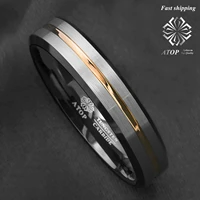 6mm silver brushed black edge tungsten ring gold stripe atop mens wedding band customized jewelry