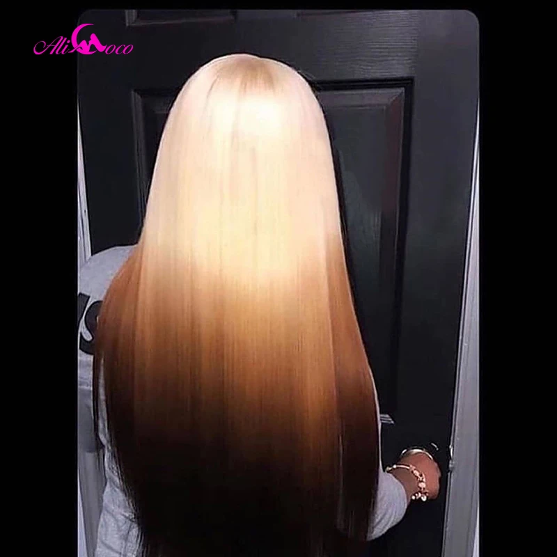 ALI Coco 3 тона 613 блонд человеческие волосы парик бразильский Реми прямой желтый