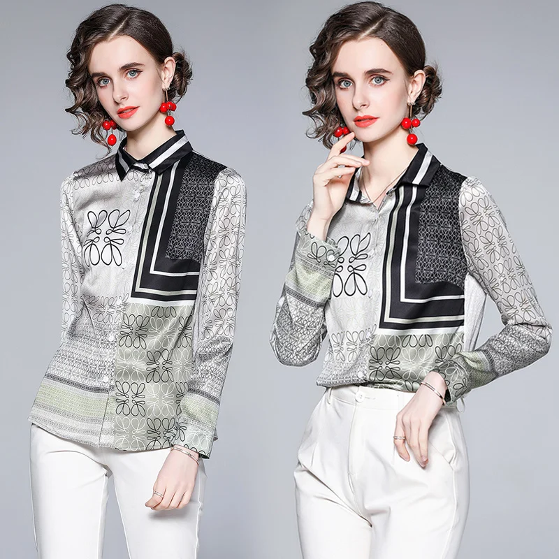 

Print Women's Blouse Loose Polo Shirt New Fashion Europe Long Sleeve Casual Top Houthion