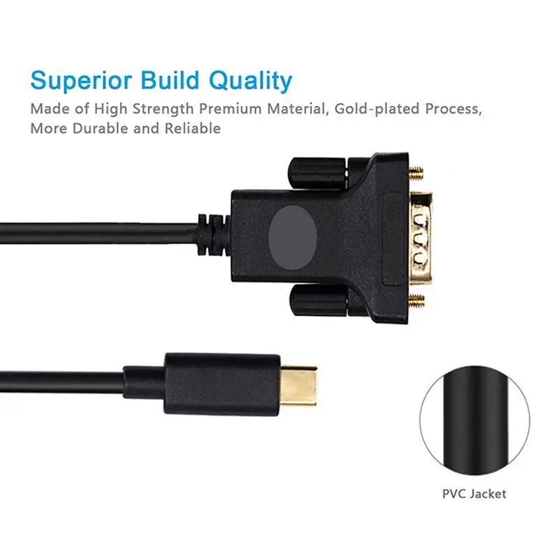 

USB C to VGA Cable Type C USB3.1 to VGA Adapter Cable Projector Monitor Converter for MacBook Pro Surface Book Computer TV