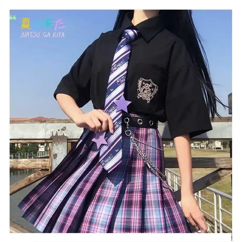 White Cotton Japanese Summer Student School Girls Jk Uniforms Sailors Suit Short Sleeve Embroidery Black White Shirt Women Tops