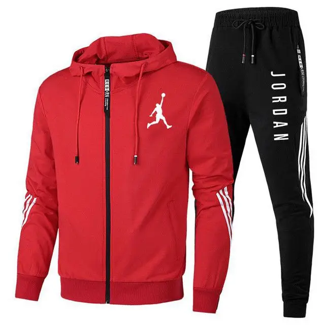 

Spring style men's hoodie sports suit printed hoodie and sweatpants two pieces, stylish loose men's outdoor training sports suit