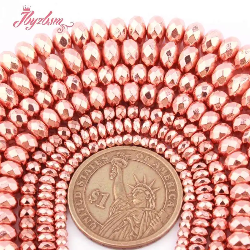 Граненые бусины цвета розового золота граненые из гематита и геши каменные для