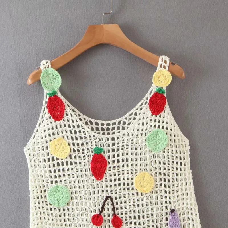 

2020 New Summer Sexy Dress Holowout Handmade Fruit Party Dress Sleeveless Strapless Female