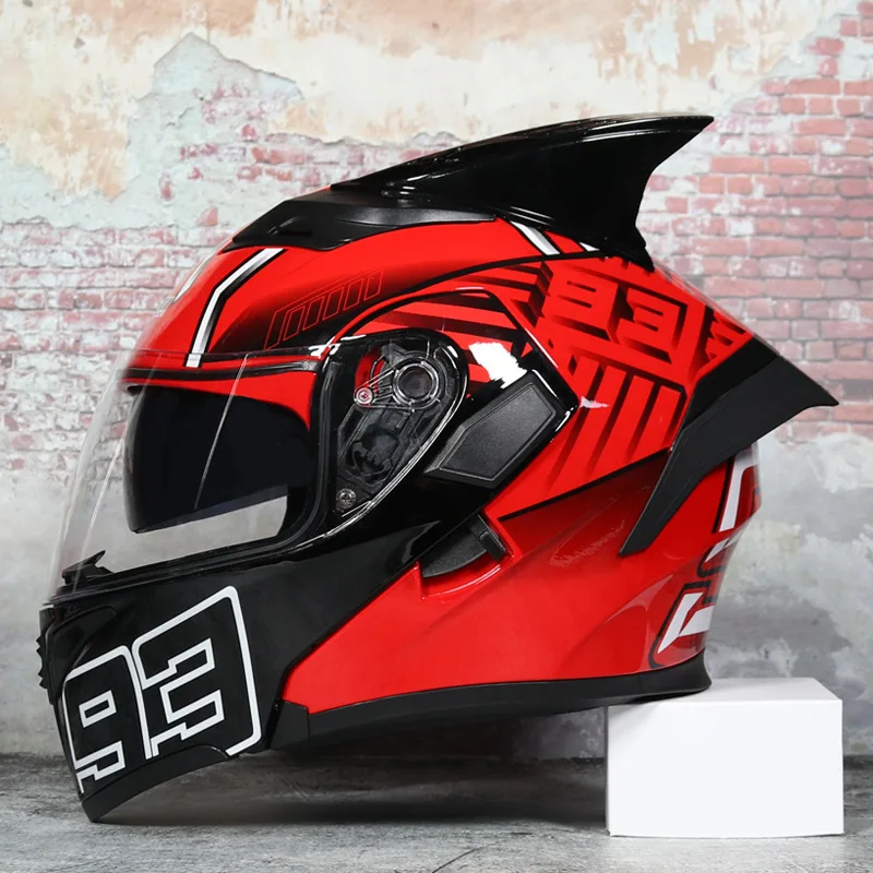 Fast Shipping JIEKAI Full Face Flip Up Racing Motorcycle Helmets Man Dual Lens Inner Sun Visor Casco Moto Horn Tail Safety Dot