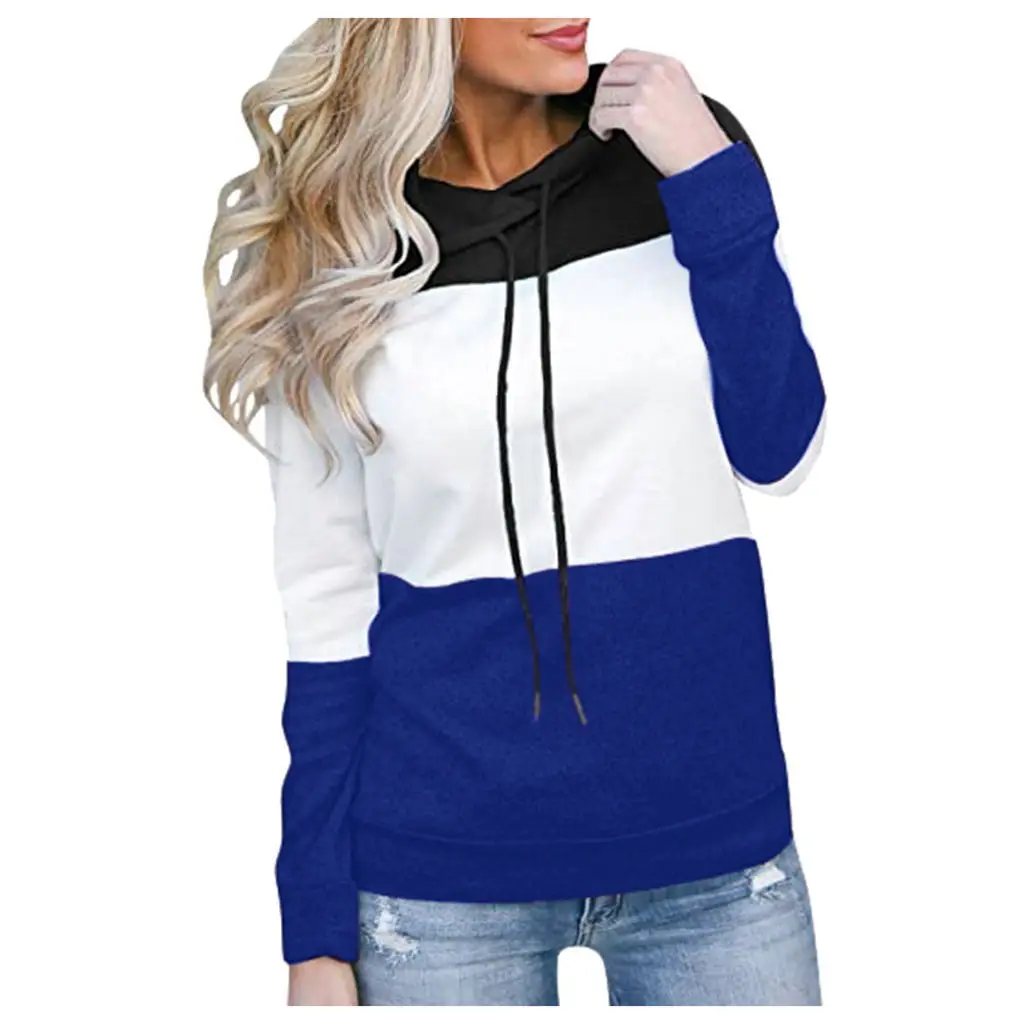 

2020 autumn cross border new women's wear Pullover long sleeve Hoodie color block long top casual Sweatshirt coat