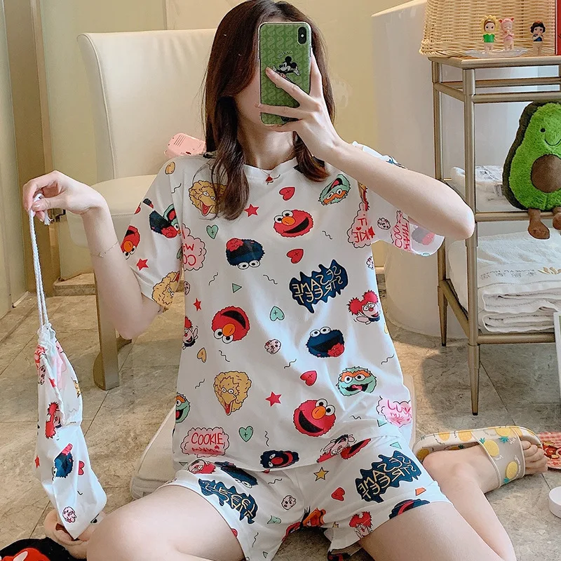 Женская пижама милый костюм с мультяшным принтом Милая футболка коротким