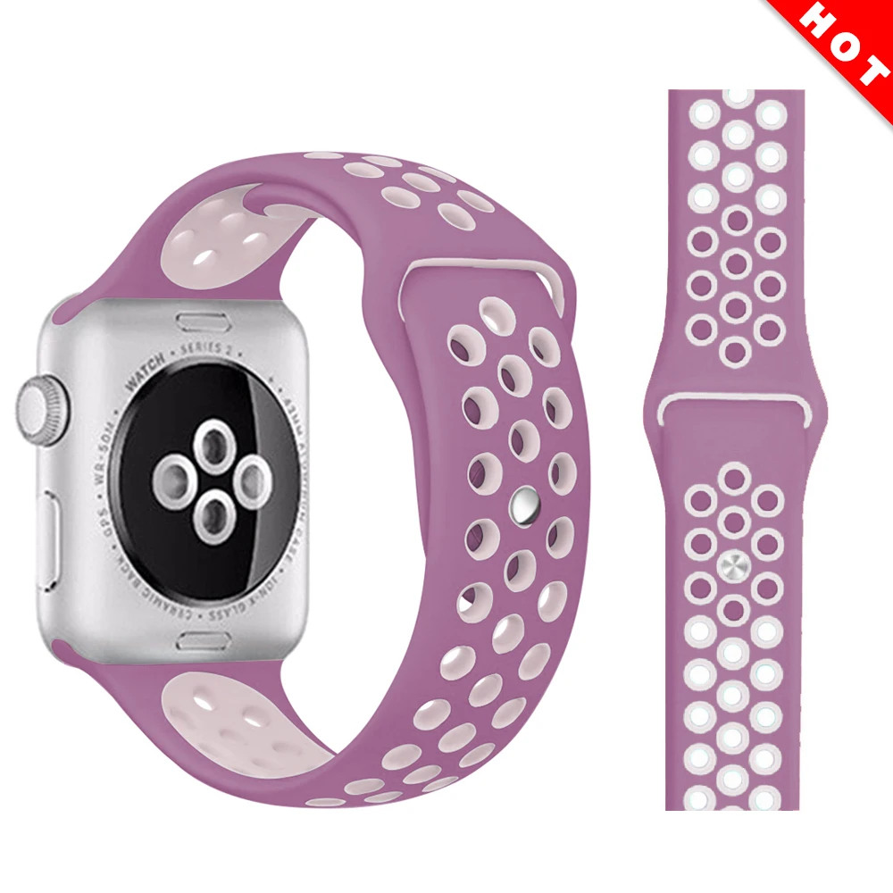 Purple powder Ремешок для Apple Watch, мягкий силиконовый сменный Браслет серии 5, 4, ремешок для часов 44 мм, 40 мм, iwatch, ремешок серии 1, 2, 3, 38 мм, 42 мм - Цвет ремешка: Purple powder