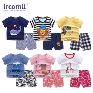 Ircomll Baby Summer Clothing Sets 100% Cotton Cartoon Children for Pajamas Thin Baby Sleepwear Sets Tops+Pants Unisex