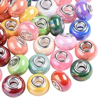 10pcs mixed color silver plated big hole round loose resin european spacer beads charm fit pandora bracelet diy jewelry making