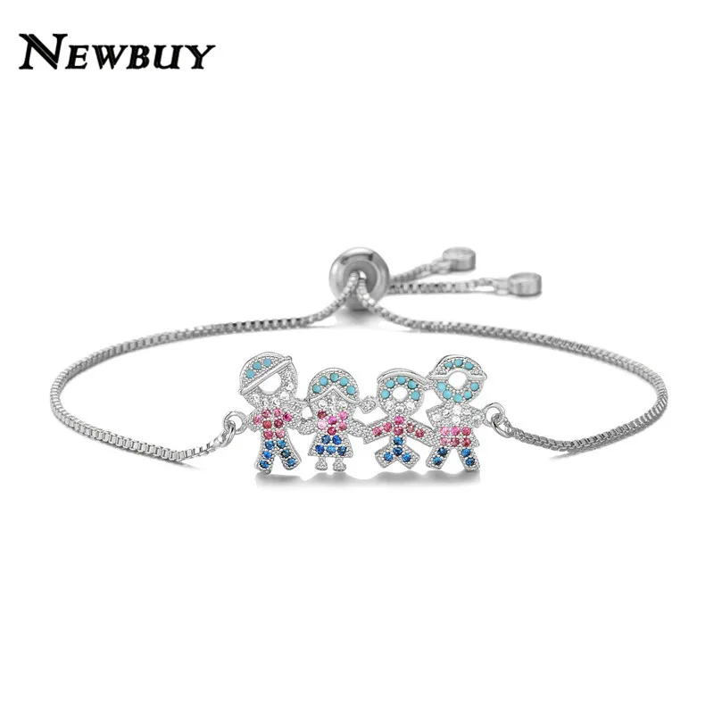 NEWBUY модный серебряный/золотой цвет милый мальчик и девочка Шарм Браслеты Микро Проложить прозрачный кубический цирконий Женский партии ювелирные изделия Прямая поставка - Окраска металла: NBSL446