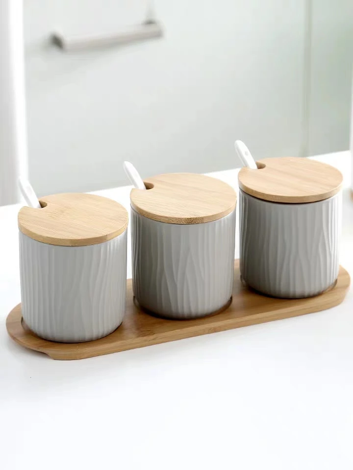 

Nordic Ceramic Seasoning Jar Pepper Salt Spice Bottle Container Storage Rack Holder Kitchen Storage Bottle Set Combination