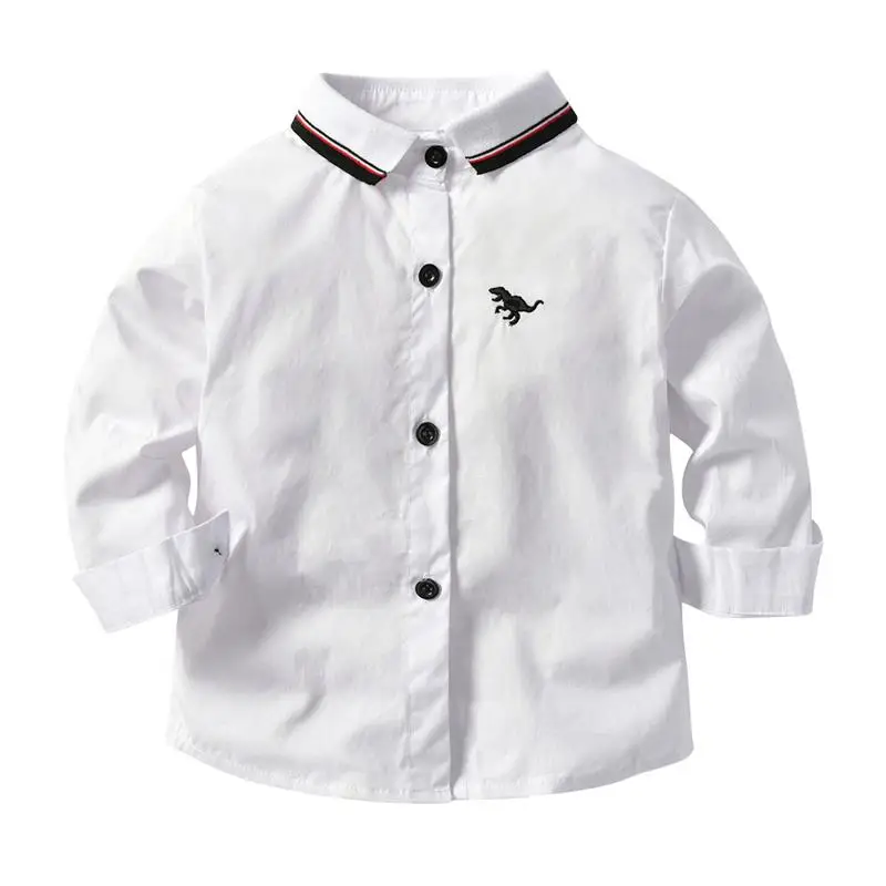 Рубашки для мальчиков блузка малышей Модный белый Хлопковый пуловер с длинными