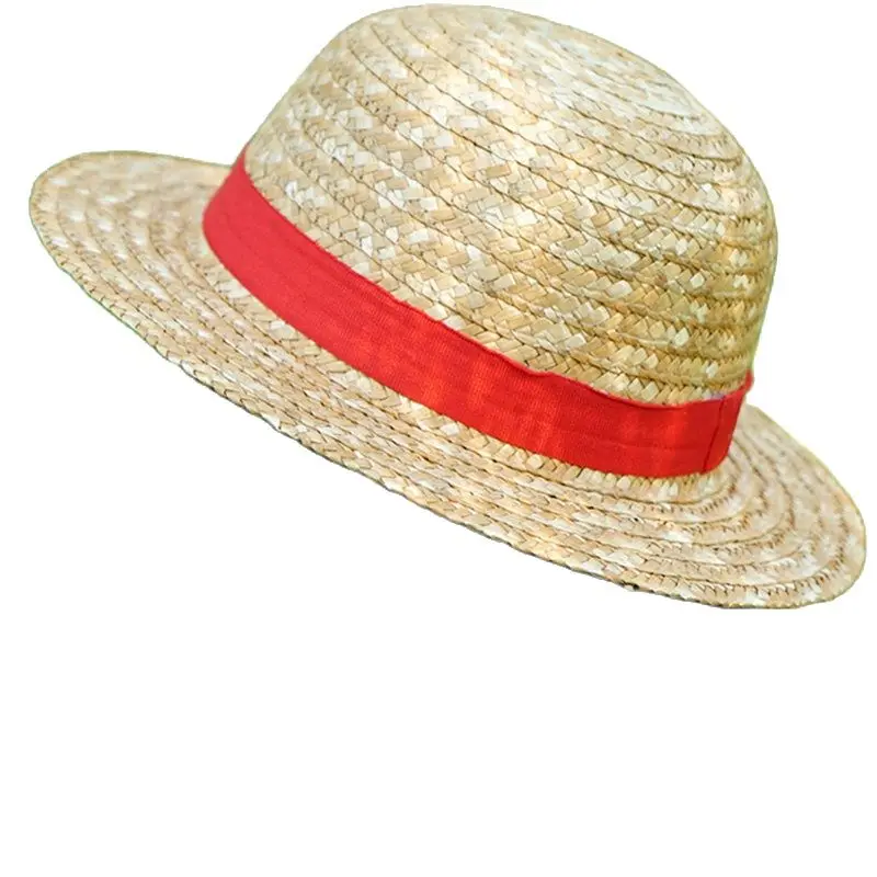 Шляпа Луффи соломенная с шейным ремешком и плоским верхом детская пляжная шапка